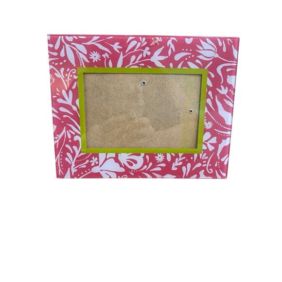 Preppy Pink White Floral Glass Frame Lime Green Picture Size 4" x 6" - Picture 1 of 6